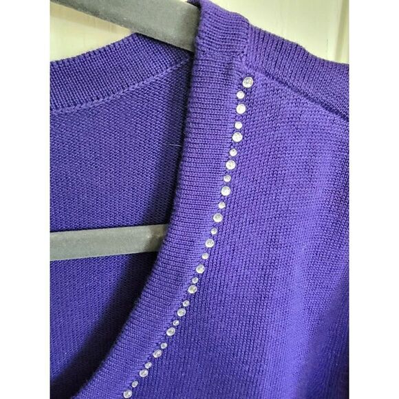 Quaker Factory L Purple Sweater‎ Lightweight Clear Sequins Large T-Shirt Style - Picture 4 of 4